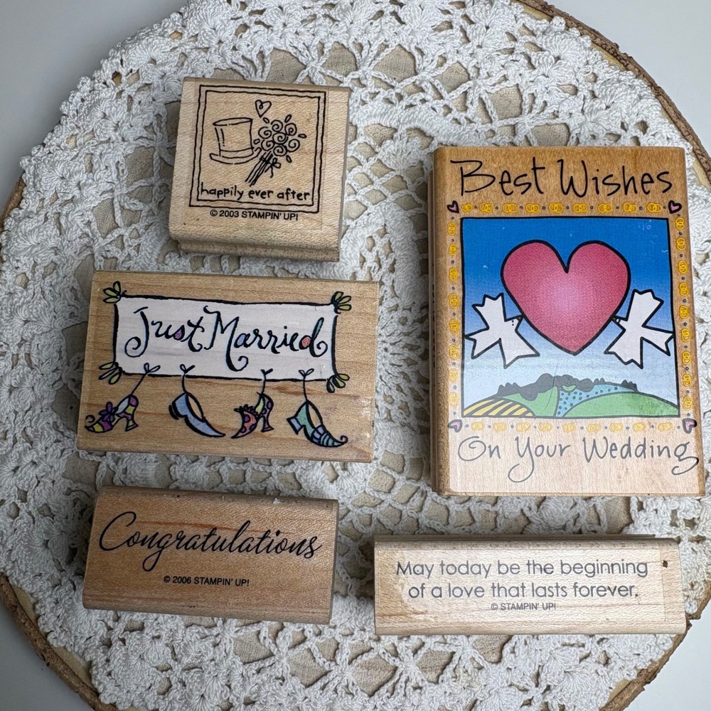 Vintage Wedding Stamp Lot Wood Mounted Rubber Stamps